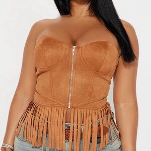 Fringe Strapless Tan Top
